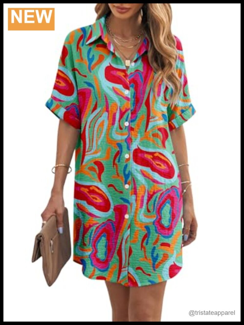 Women's Button Down Swim Cover Up Shirt Dress Short Sleeve Beach Vacation